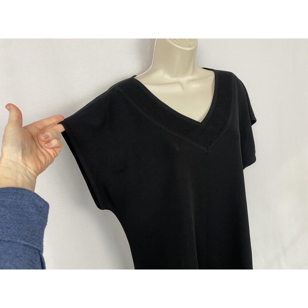 Misook Black Knit Dress Large V-Neck Stretch Short Sleeve Career Travel Classic - Picture 4 of 13